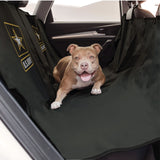 Pitbull type dog laying down seats over hammock with the US Army logo, Car Bench Seat Pet Cover - Green Paw Shop